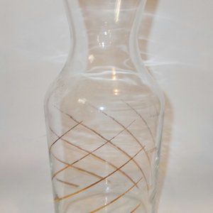 Rare Vintage Clear Glass Carafe Gold Swirls & Measuring Cup Lines 8.5"